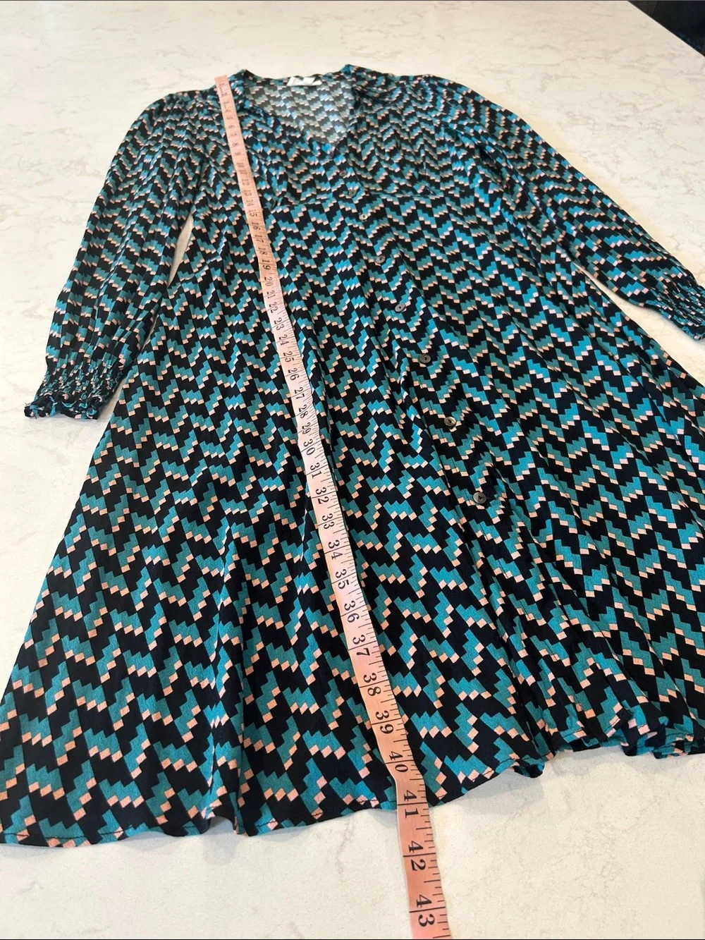 Seraphine Geometric Print Teal and Black Long Sleeve Nursing Post Natal‎ Dress 4